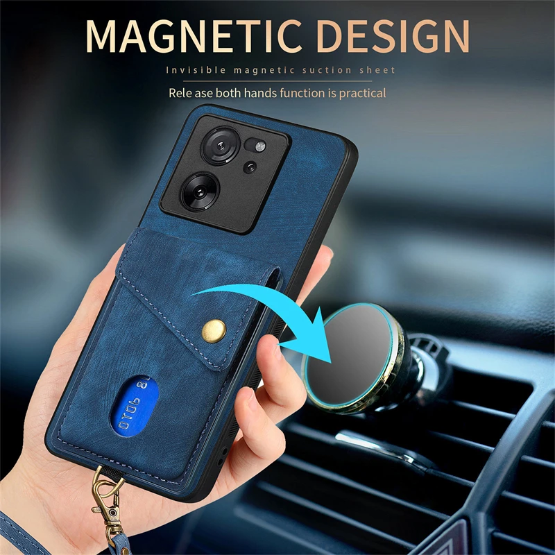 Magnet Leather Case For Xiaomi 13T 12X 11T 12T 13 12 Mi 10T 11 Lite 5G NE 11i 14 Pro Ultra Wallet Card Slot Lanyard Cover Case