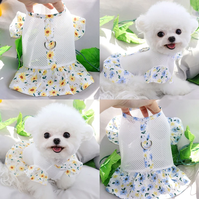 

Towable Pet Dress Dog Clothes Summer Teddy Princess Skirt Hollow Puppy Clothes Floral Skirt Dog Products XS-XL