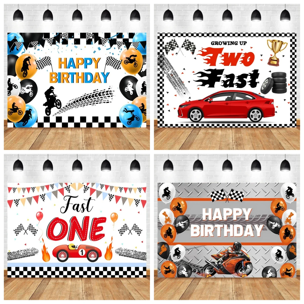 

Motorcycle Birthday Party Theme Background Red and Black Off road Motorcycle Race Balloon Children Boy Portrait Photo Backdrop