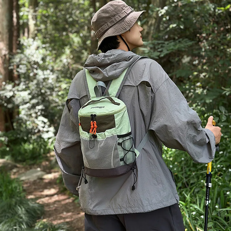 Small Nylon Backpack Gorpcore Vintage Contrast Drawstring Lightweight Outdoor Hiking Travel Daypack School Bag for Women Men
