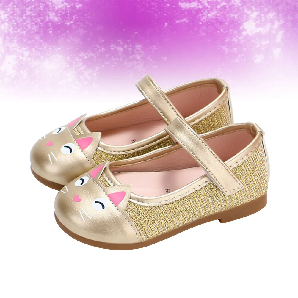 زوج واحد من أحذية الأطفال بتصميم قطة قابلة للتنفس أحذية الأطفال الصغار أحذية ترفيهية للفتيات الصغيرات (مقاس ذهبي 22)