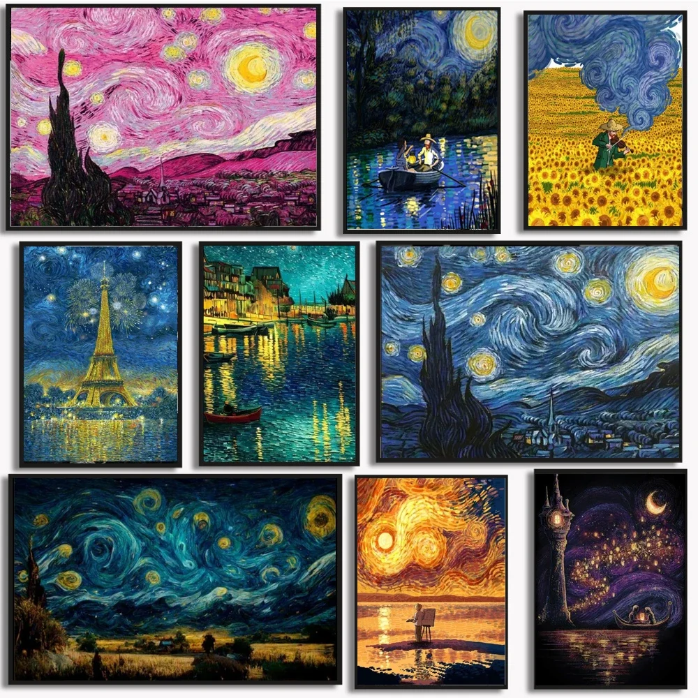 Vincent Van Gogh 5D-Diamantgemälde, Sternennacht, Sonnenblume, bunte Kreuzstich-Sets, DIY, mag Mosaik, Heimdekoration, kreatives Geschenk