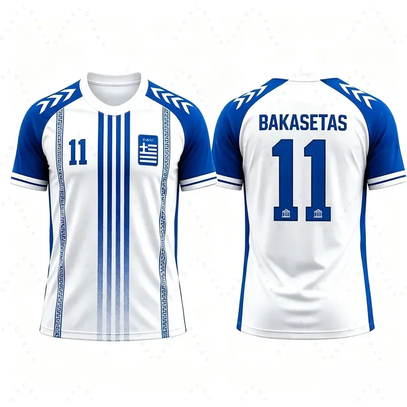 3D Printed Short Sleeve Greece National Football Jersey Tsimikas Charisteas Bakasetas Tzolis Soccer Shirt 2026 Breathable