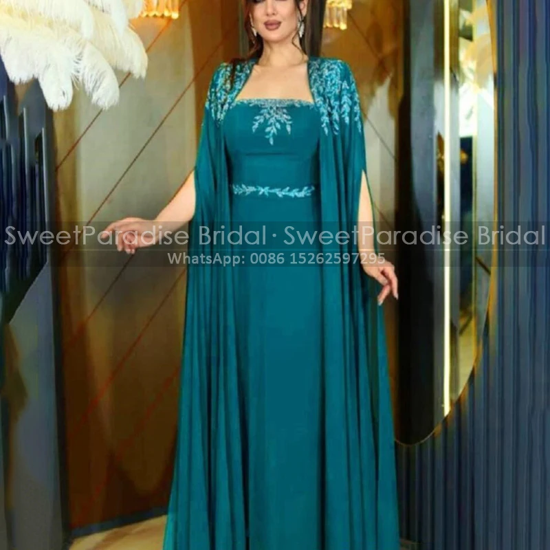 Gorgeous Long Cloak Mother Of The Bride Dresses A Line Appliques Customized Strapless Atabic Kaftan Womem Evening Dress Party