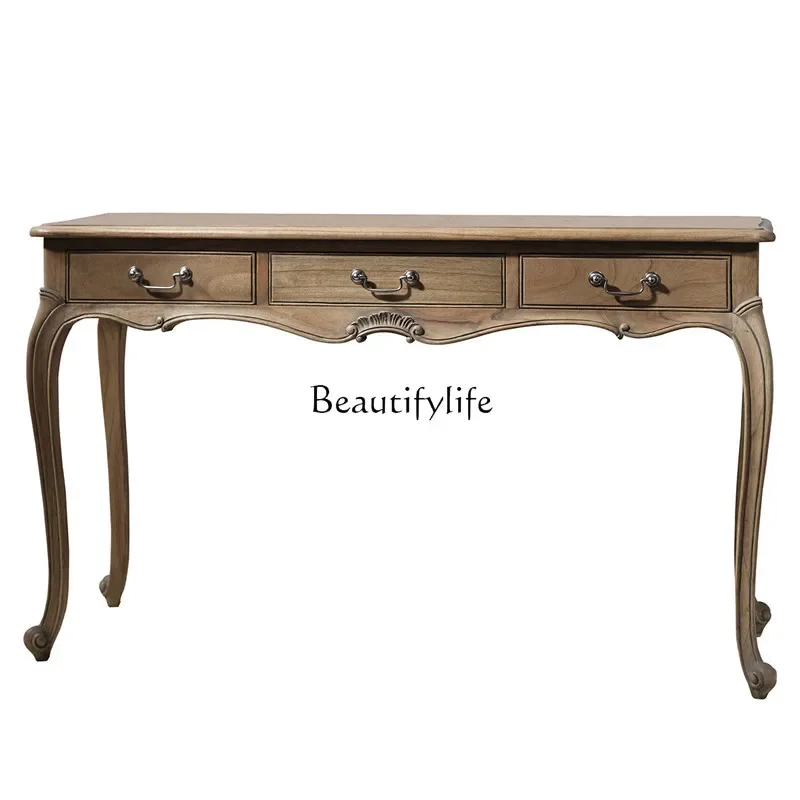 

ls 27American solid wood dresser, bedroom makeup table, French log carved small apartment storage table