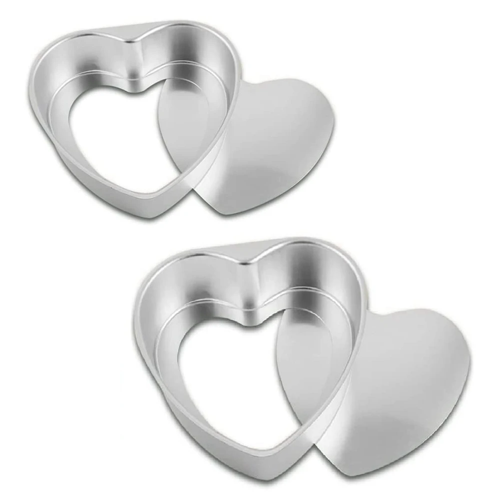 2Pcs Aluminum Heart Shaped Cake Pan Set DIY Cake Pan Baking Mold Tool with Removable Bottom Push Pan for Party Wedding