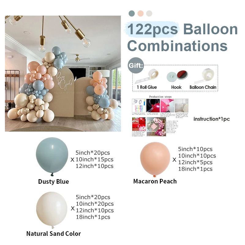 122pcs Dusty Blue Balloons Garland Arch Kit Peach Beige Nude Balloon Neutral Wedding Boho Birthday Party Bride To Be Decorations