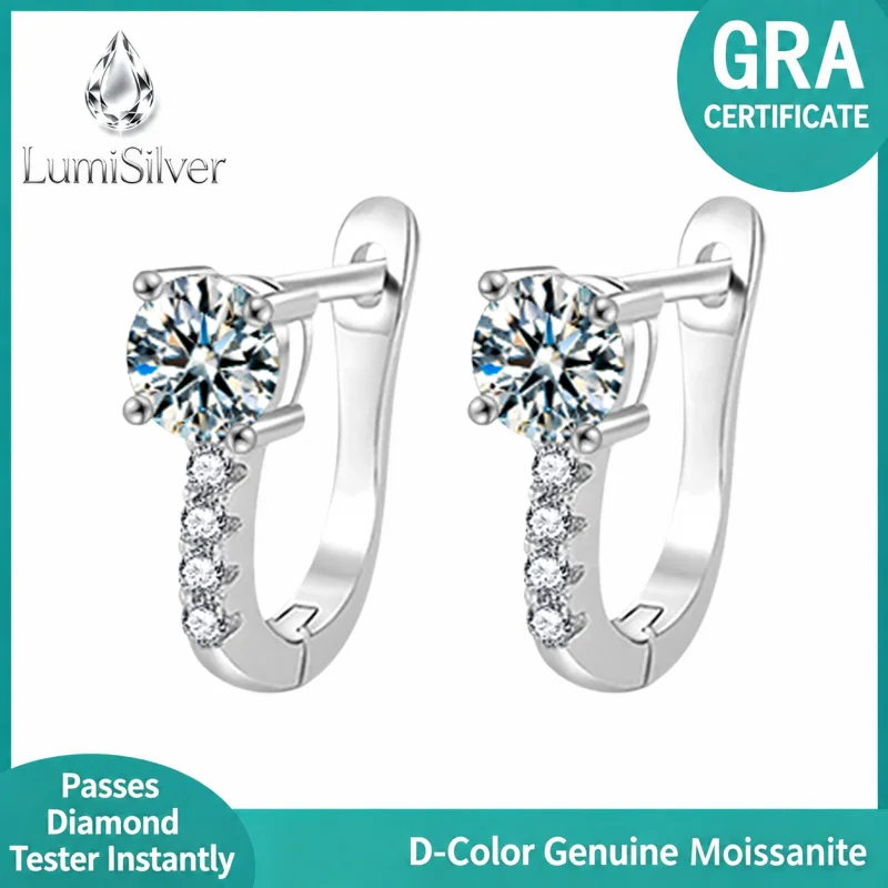 S925 Sterling Silver Classic U-Shaped Earrings with Moissanite Fashionable Minimalist Versatile Ear Cuff Jewelry