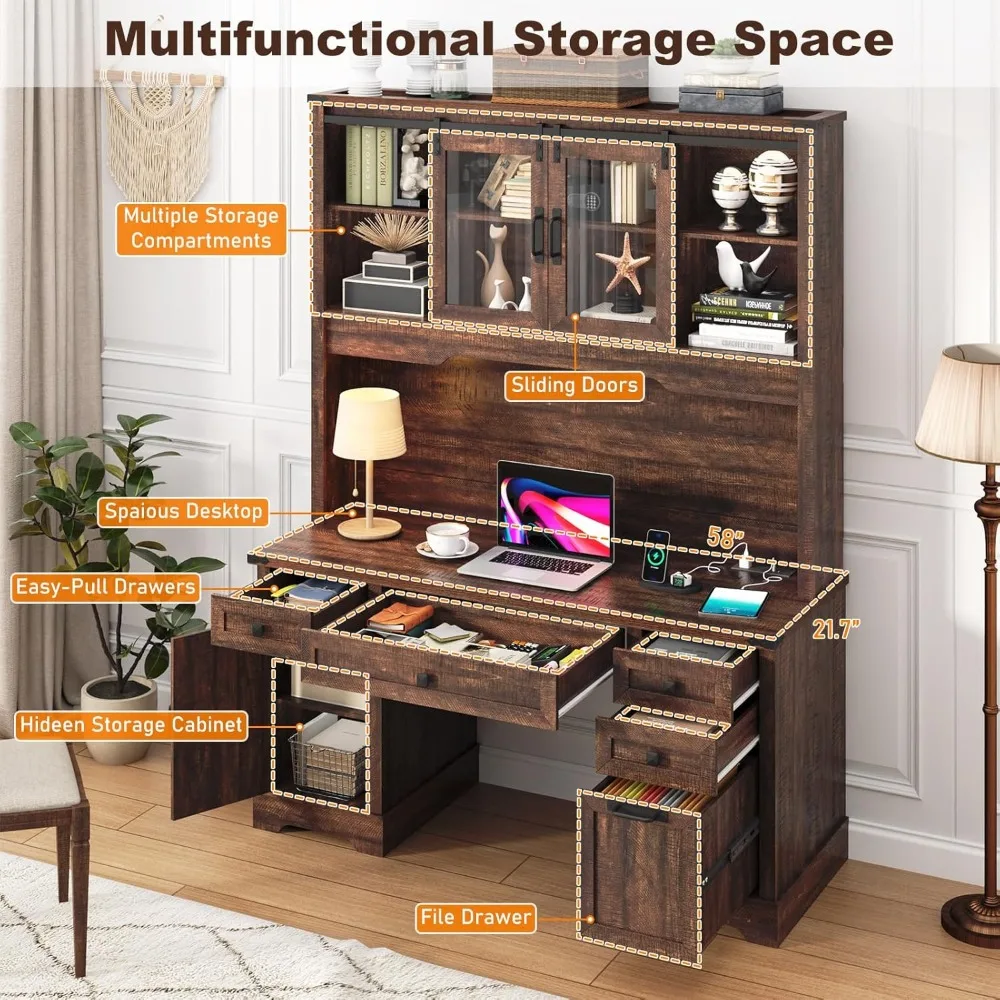 مكتب مزرعة بارتفاع 76 مع قفص باب منزلق، مكتب كمبيوتر محطة عمل تنفيذية للمكتب الخشبي مع محطة شحن وأدراج