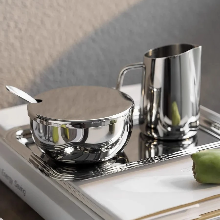 Italian Light Luxury Style Coffee Utensils Latte Latte Art Cup Modern Simplicity Stainless Steel Material Cup Tray Sugar Jar Set