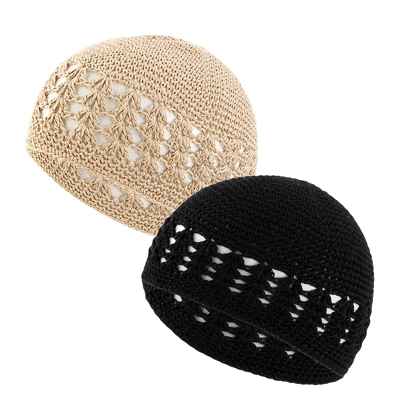 2pcs Set Handmade Crochet Wheat Ear Wig Cap Toupee Hat Hair Net Topper Hollow Knit Beanie Vintage Slouchy Streetwear Hat