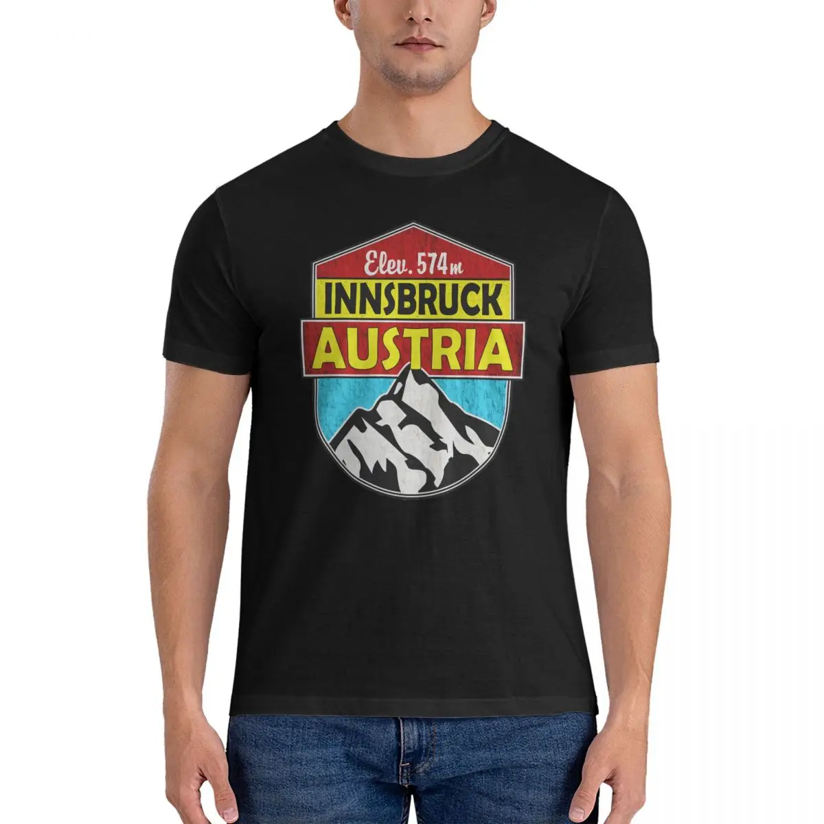 Amazing Innsbruck Austria Sticker T-Shirts for Men O Neck Pure Cotton T Shirt Europe Short Sleeve Tees Summer Clothing