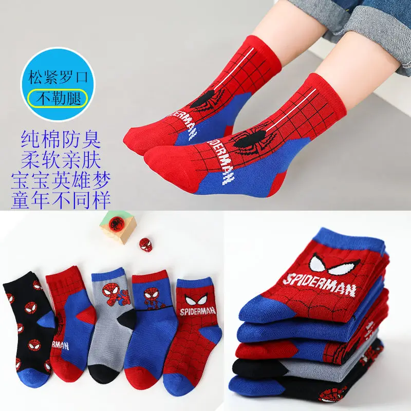 Marvel Spiderman kaus kaki setengah betis katun murni anime murni modis nyaman dan musim gugur lucu baru untuk anak laki-laki dan perempuan