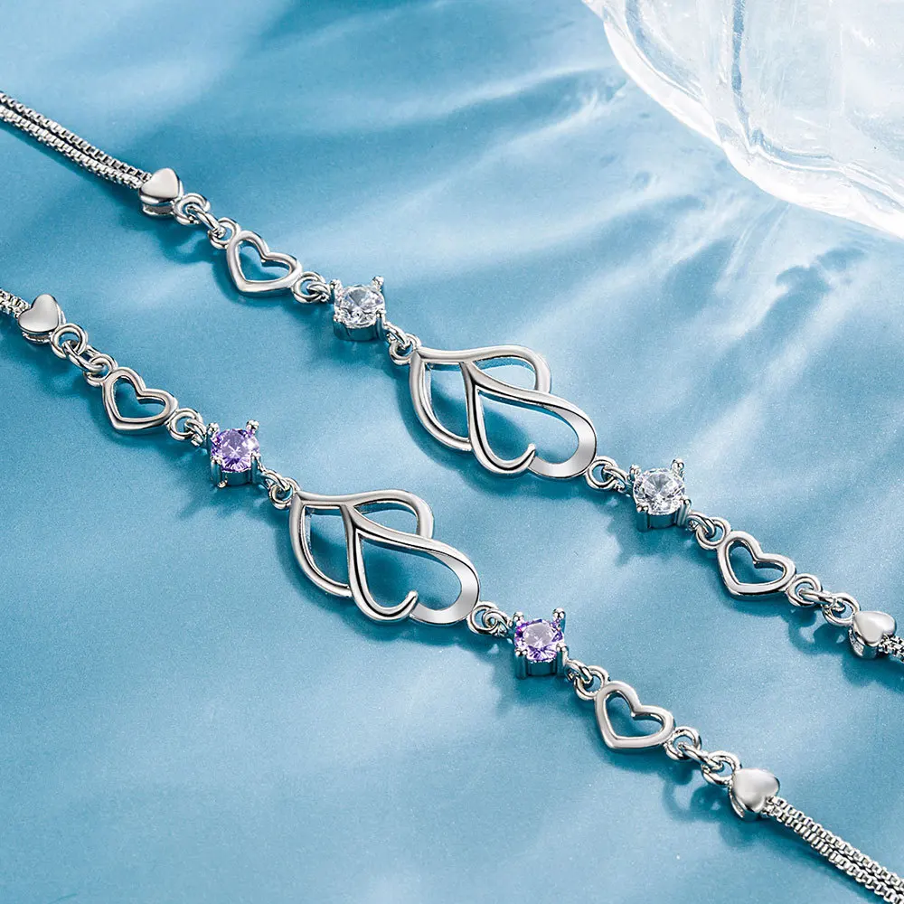 

925 Sterling Silver Bracelet Zirconia Love Heart Chain Linked For Women Fashion Charm bangle Jewelry Gift Pulseira Christmas