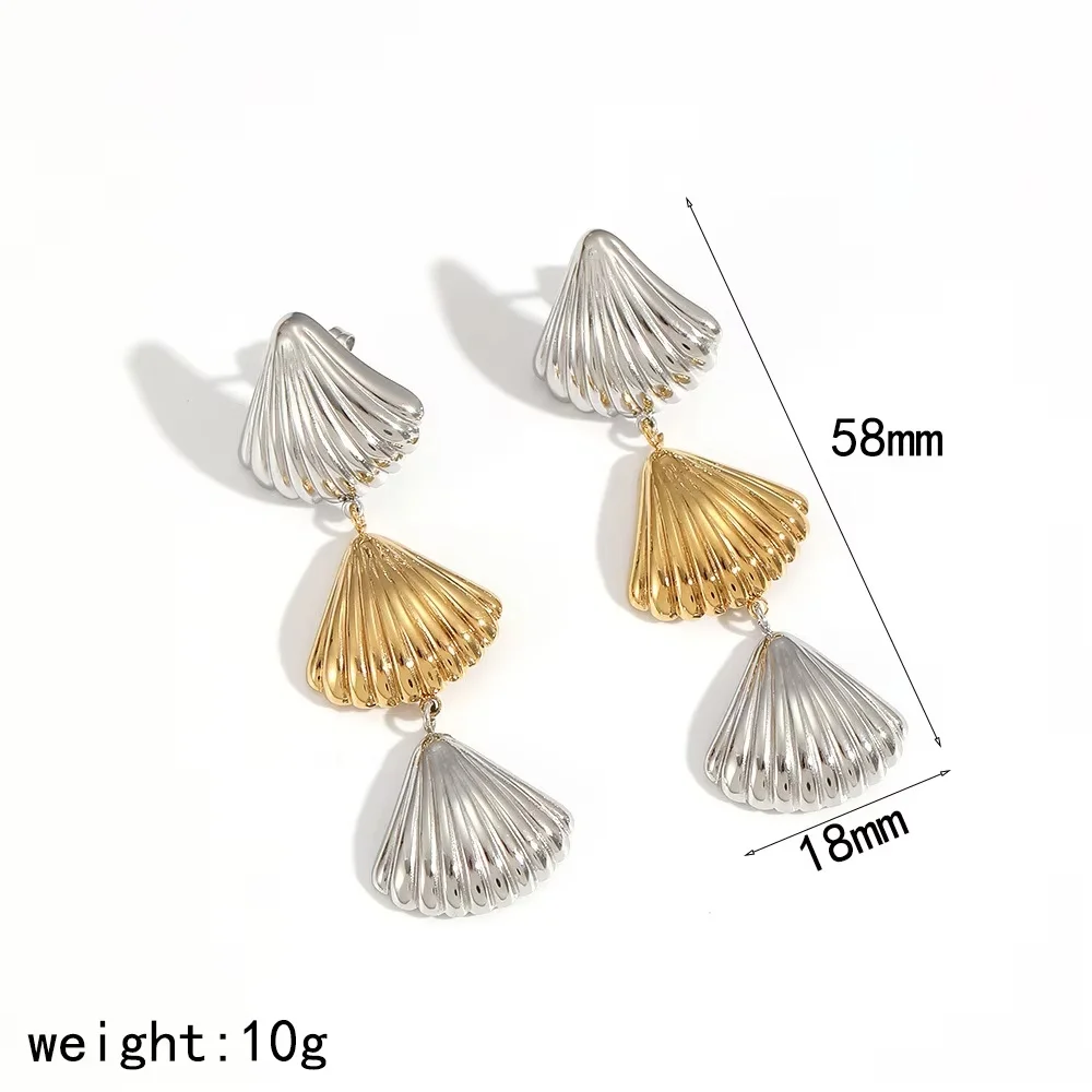 بسيطة الإبداعية الأزياء هندسية الملمس القلب قلادة الأقراط الفولاذ المقاوم للصدأ شل محارة على شكل الأقراط