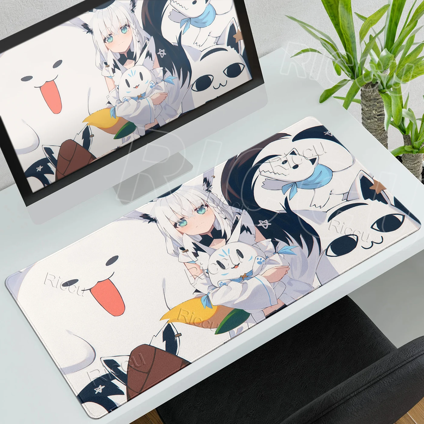 Shirakami Fubuki Aesthetics Mouse Pads Hololive Extended PC Gaming Keyboard Rug Offices Desk