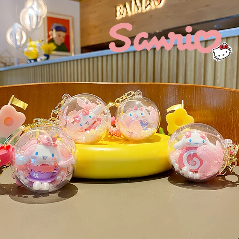 Sanrio Cinnamoroll Cherry Blossom Diary Keychain Bag Pendant Car Key Buckle Ornament Doll Lovely Cartoon Model Toys Girl Gift