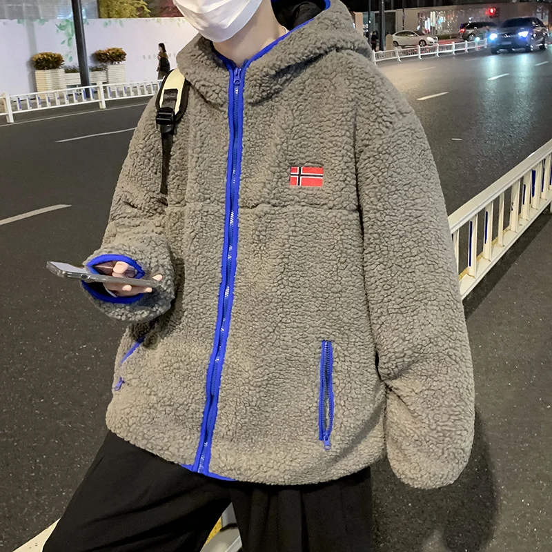 

Мужская зимняя куртка из овечьего вельвета с капюшоном, утепленная, модная, брендовая, молодежная, цветная, теплая, из хлопка.