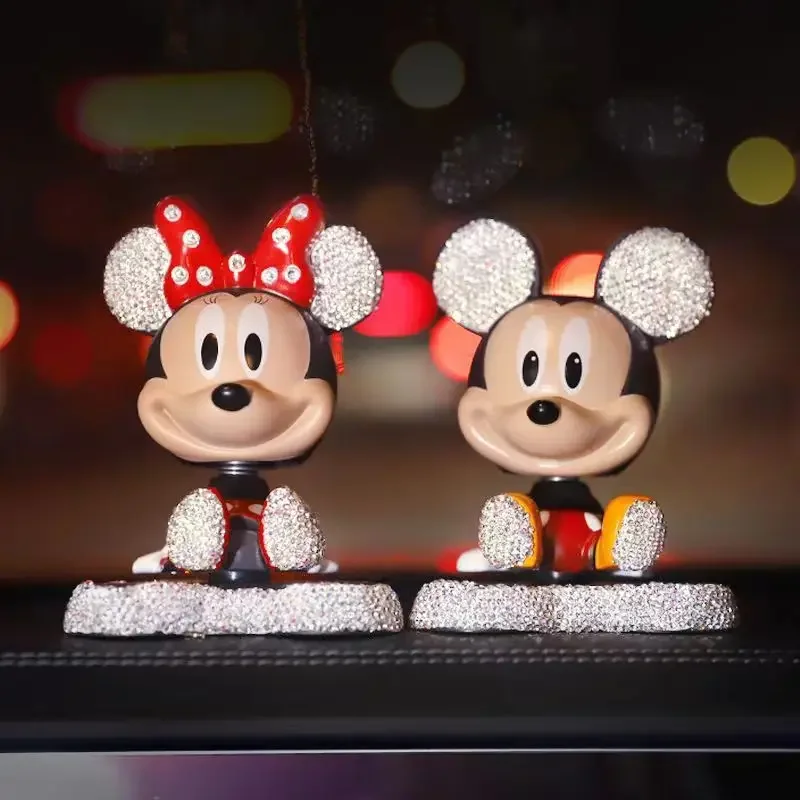 Disney-periféricos de animación de Mickey Mouse, Minnie Mouse, Kawaii, chica linda, corazón, diamante, decoración de coche, adornos, regalo de novia