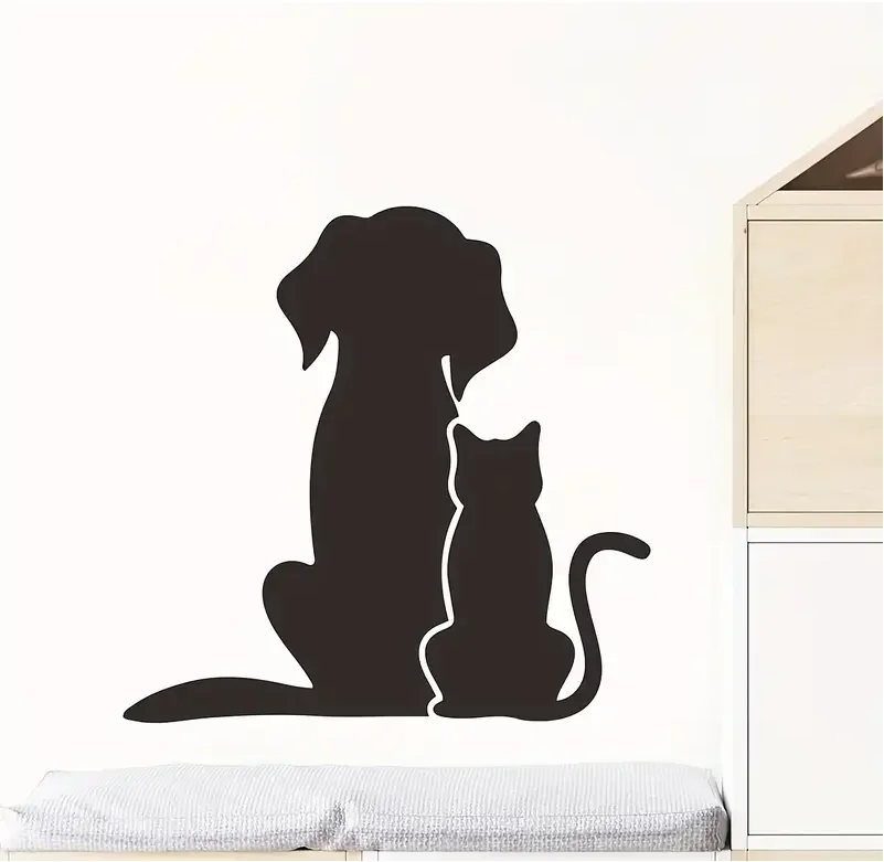 

1PC Cartoon Animal Wall Sticker Black Cat And Dog Leaning on Each Other's Back Removable Waterproof Vinyl Suitable for Kids Room