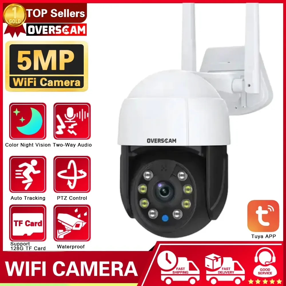 

5MP PTZ Wifi Camera HD Lens IP Camera AI Tracking Outdoor Security Surveillance Wireless CCTV Camera Tuya Smart Life APP