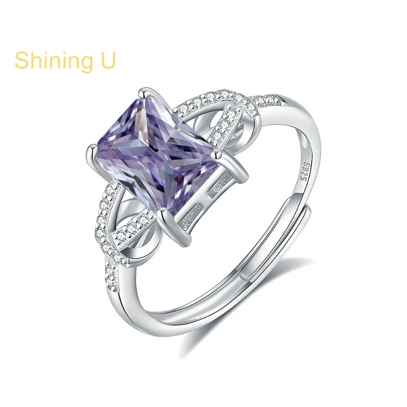 

Shining U 925 Sterling Silver 6*8mm Pink Purple High Carbon Diamond Gems Ring for Women Fine Jewelry Birthday