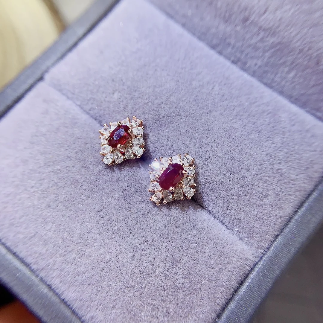 SHILOVEM 925 Sterling Silver Natural Ruby Stud Earrings Classic Fine Jewelry  Women wedding Gift  Wholesale 3*5mm  le030580agh