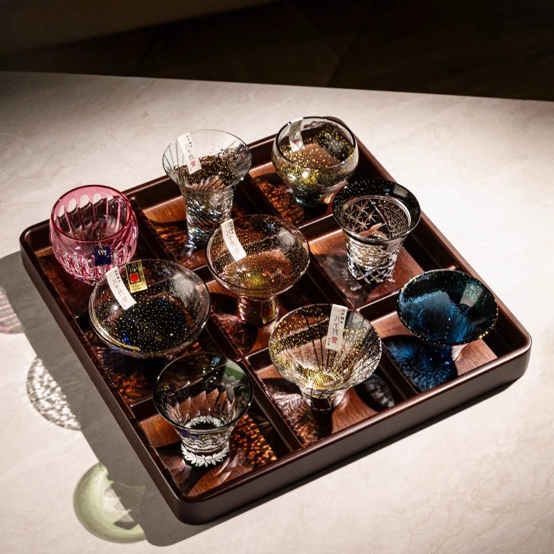 Crystal glass handmade eight thousand generation cut gold foil wine glass ice wine fruit wine glass 9 palace grid set