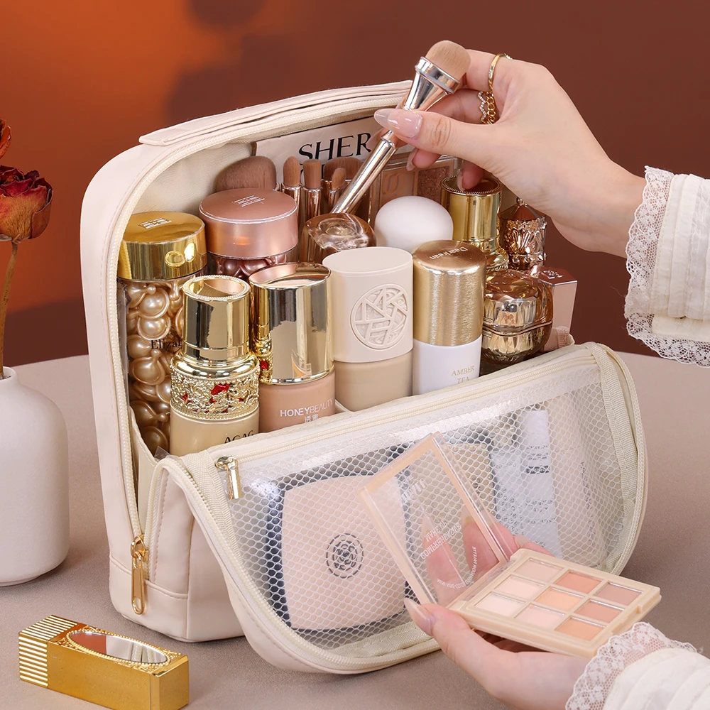 حقيبة محمولة واقفة ذات سعة كبيرة للسفر مقاومة للماء حقيبة تخزين أدوات الزينة لأدوات التجميل من Brues منظم المكياج النسائي #1