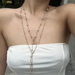 Vintage Y Shaped Sweater Chain Tassel Necklace Women 2024 Simple Creative Gold Color Metal Color Charming Jewelry Girls 