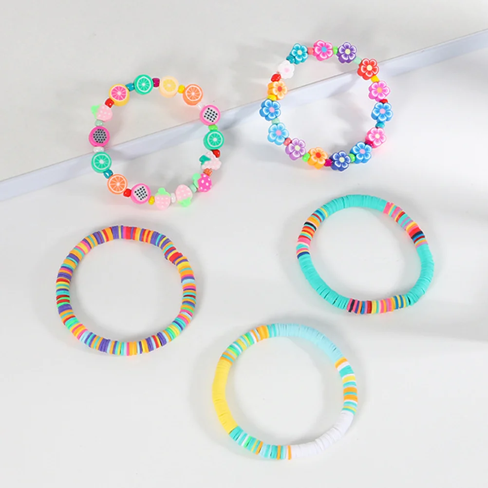

5Pcs Colorful Fruit Clay Bead Bracelets Set Summer Jewelry Stackable Flower Bracelet Pack for Girls Teen Wrist Decoration