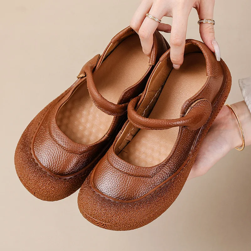 

Новые осенние туфли на плоской подошве, женские лоферы Мэри Джейн, женские лаконичные балетки из коровьей кожи с ремешком, женские роскошные неглубокие мокасины