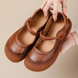 New Autumn v flats shoes women's mary jane loafer ladies concise strap cow leather ballerina flats woman luxury shallow moccasin