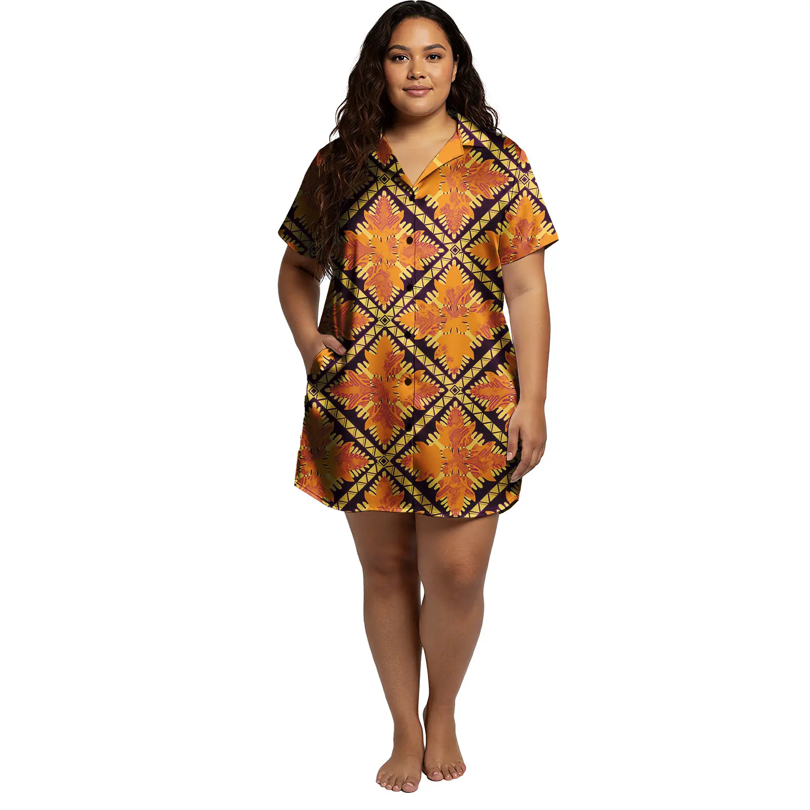 شعار مخصص نادي الحفلات عادية ساموا ميدي فستان هاواي موكيهانا لي كرافت القبلية حجم كبير ملابس النساء فستان طباعة الأزهار #2