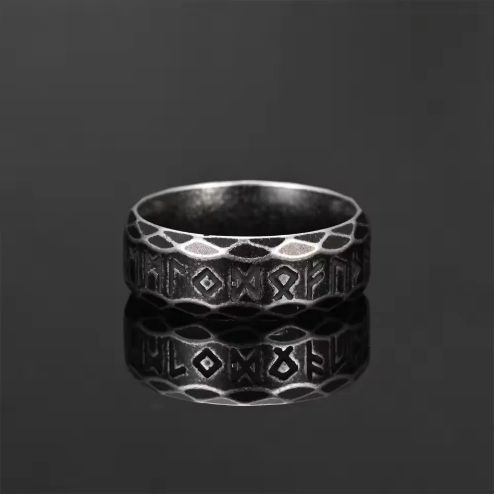 Punk Vintage Viking Runes Stainless Steel Rings Gothic Retro Men's Jewelry Fashion Norse Mythology Steel Ring For Gift Wholesale - view 3