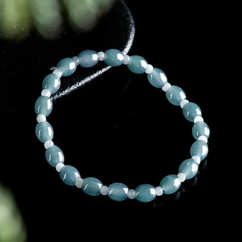 Authentic Natural A-grade Jadeite Blue Water Small Path Road Bracelet Ice Seed Jade Bead Jewelry Women's Gifts Drop Shipping