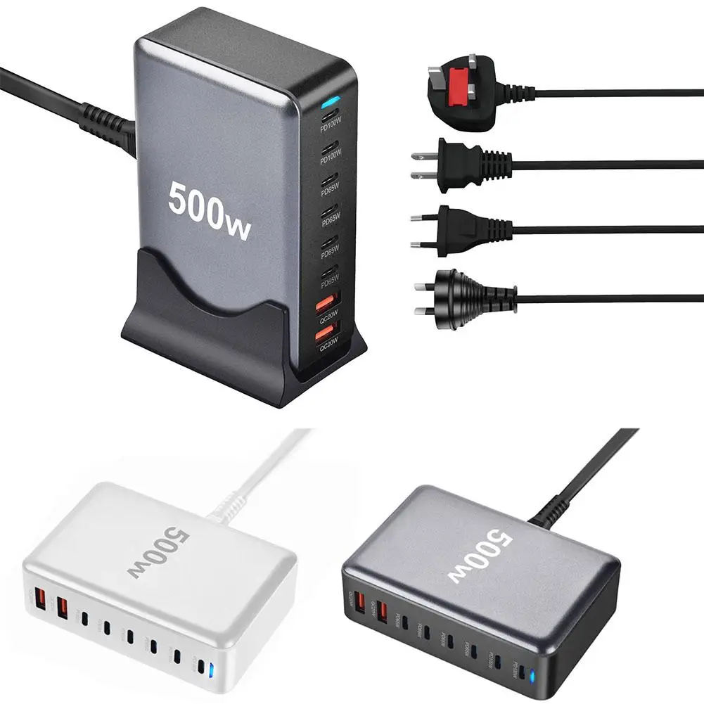 Cargador GaN de 500W USB C, cargador rápido de escritorio de 8 puertos USB tipo C PD, carga rápida 3,0 USB tipo C para IPhone15 14, carga rápida