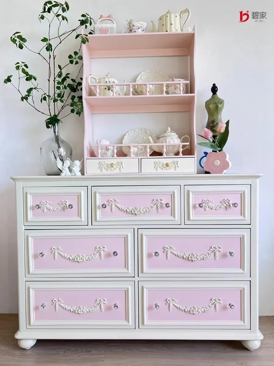 Retro carved solid wood seven-chest cabinet entry porch cabinet modern storage locker
