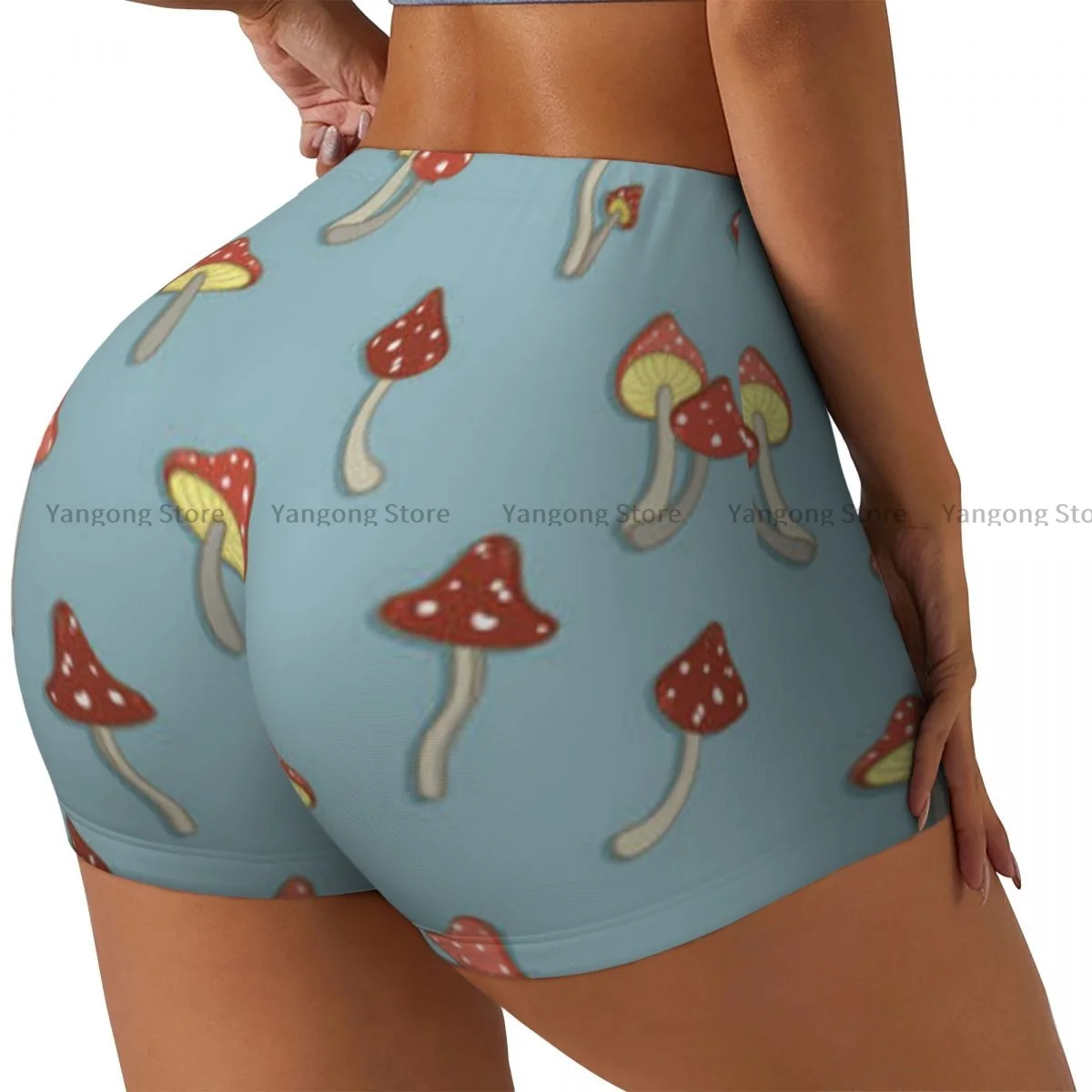 Women's Yoga Shorts Cute Mushrooms Tree Leafs And Berries Scrunch Booty Butt Lifting Comfort Fitness Gym