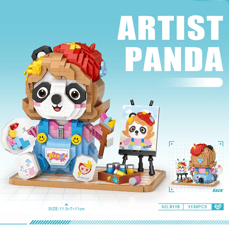 Cute Panda Painting Building Blocks DIY Creative Animal Artist Model Assembly Toy Suitable for Home Decoration Gift for Kids