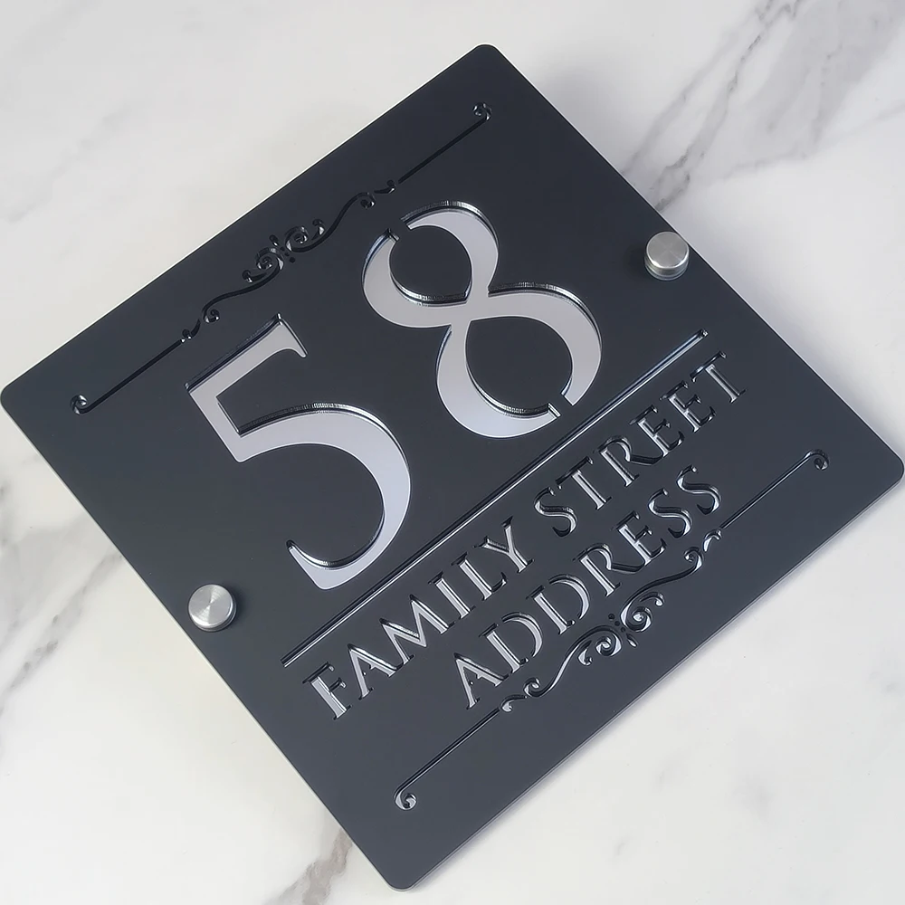 الحديثة شخصية مخصصة الليزر قطع الاكريليك رقم المنزل الحديث علامة عنوان اسم اللوحة ثلاثية الأبعاد رسالة الذهب الأسود لوحة في الهواء الطلق #2