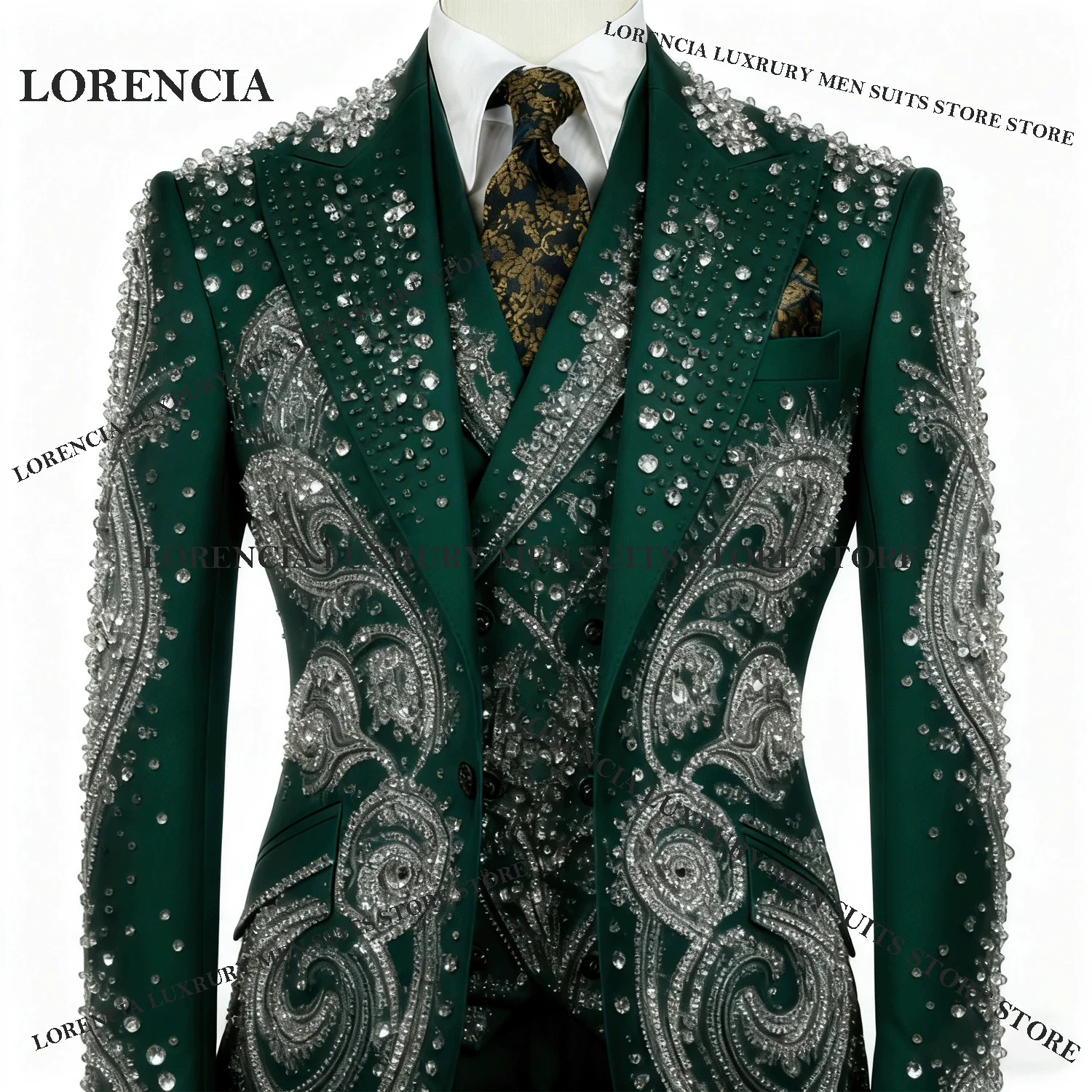 

Diamond Ornament Tuxedos Men Wedding Suits Peaked Lapel 2 Pieces Sets Customized Male Square Blazers Groom trajes para hombre