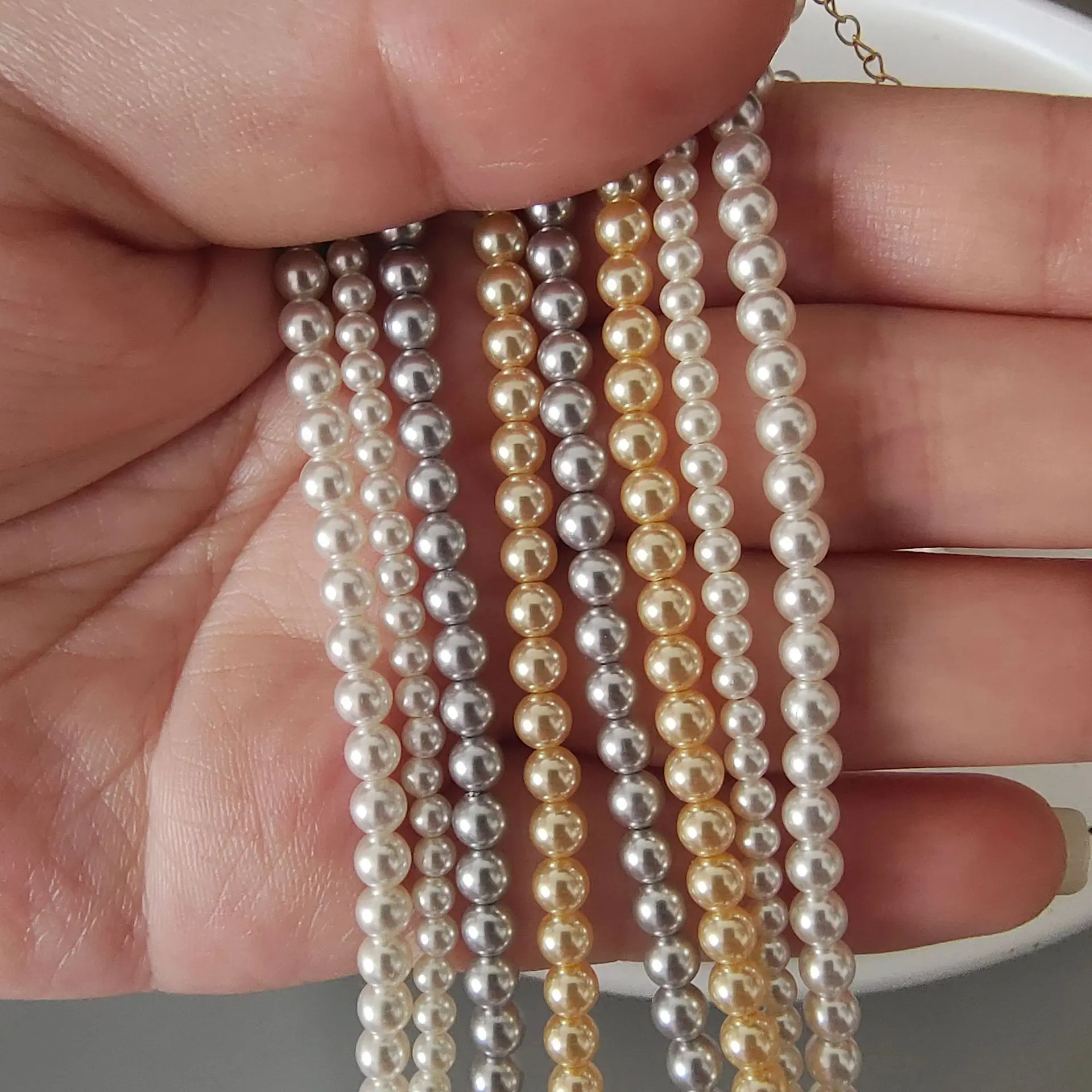 3m'm 4m'm diameter pearl choker necklace for girls women fashion wedding engagement jewelry cotton thread