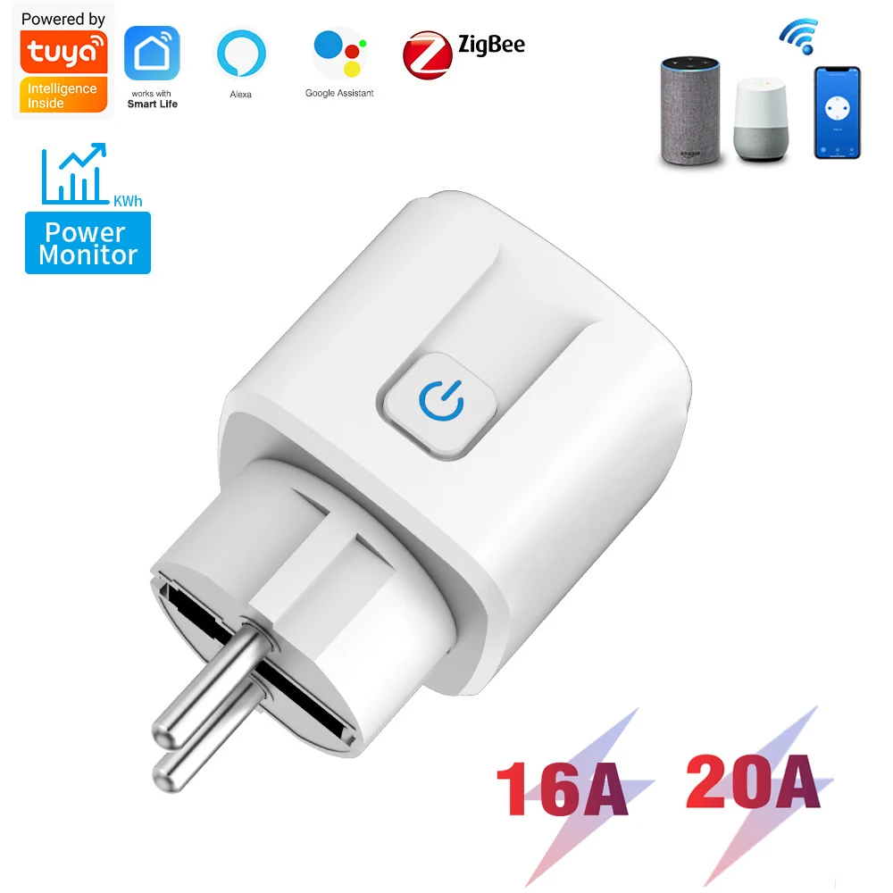 Tuya EU plug16A/20A Zigbee Smart Socket with Power Monitoring Smart Life App Remote Control Google Assistant & Alexa Compatible