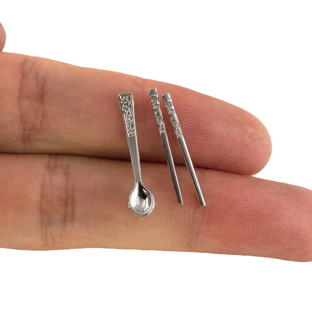 1/12 Dollhouse Miniature Alloy Chopsticks Spoon Dish set Tableware Model Toy for Doll House Accessories Decoration ob11 bjd