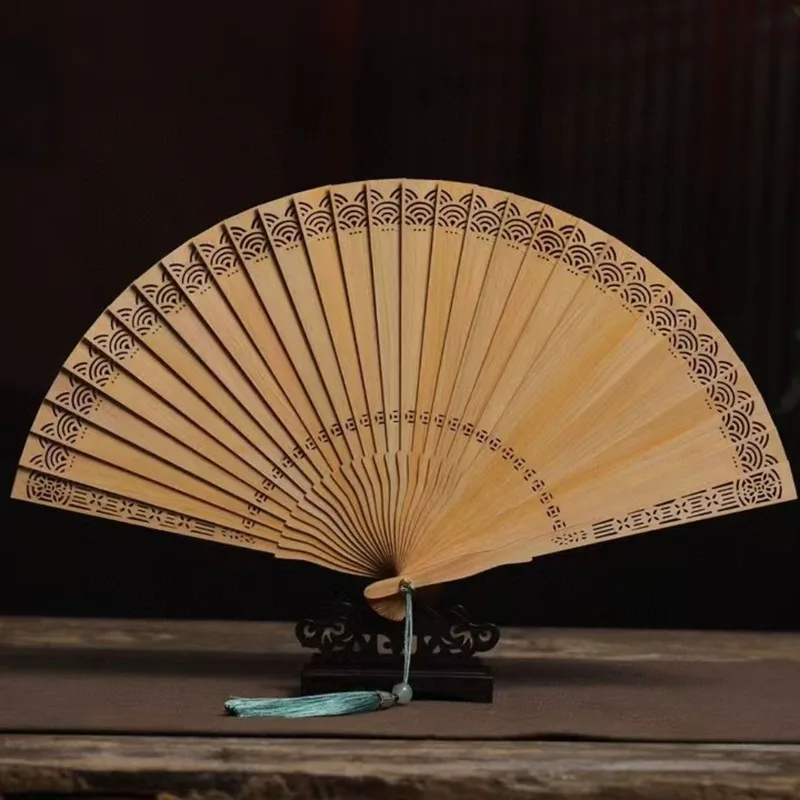 Golden thread nanmu Su fans, folding fans, retro style, intangible heritage solid wood