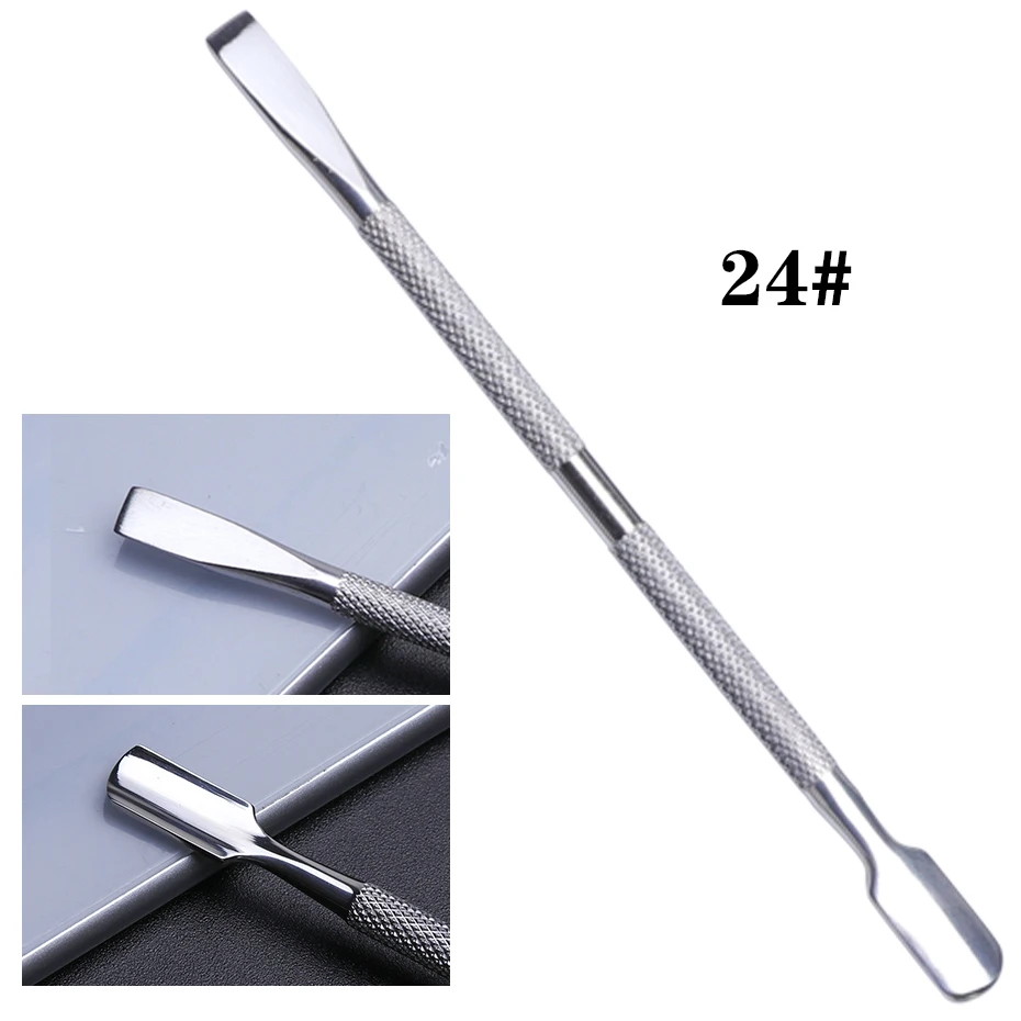 1pcs Manicure Nail Cuticle Pusher Dual-End Stainless Steel Spoon UV Gel Nail Polish Cuticle Remover Dead Skin Trim Tools JIA17-1