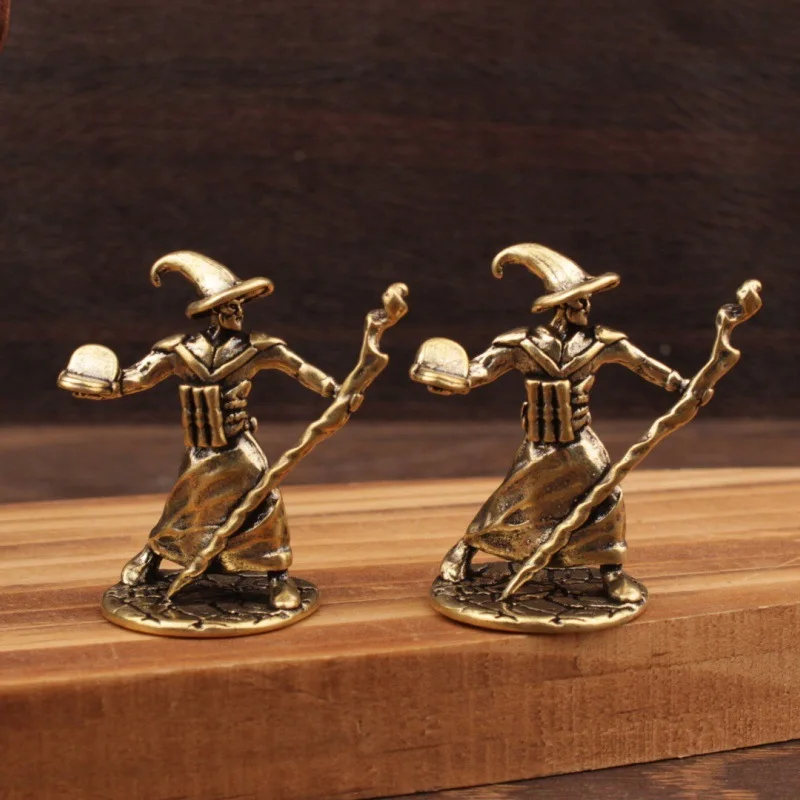 1pc Brass Magic Wizard Figurines Miniatures Desktop Ornaments Retro Character Model Small Statue Home Decorations Crafts