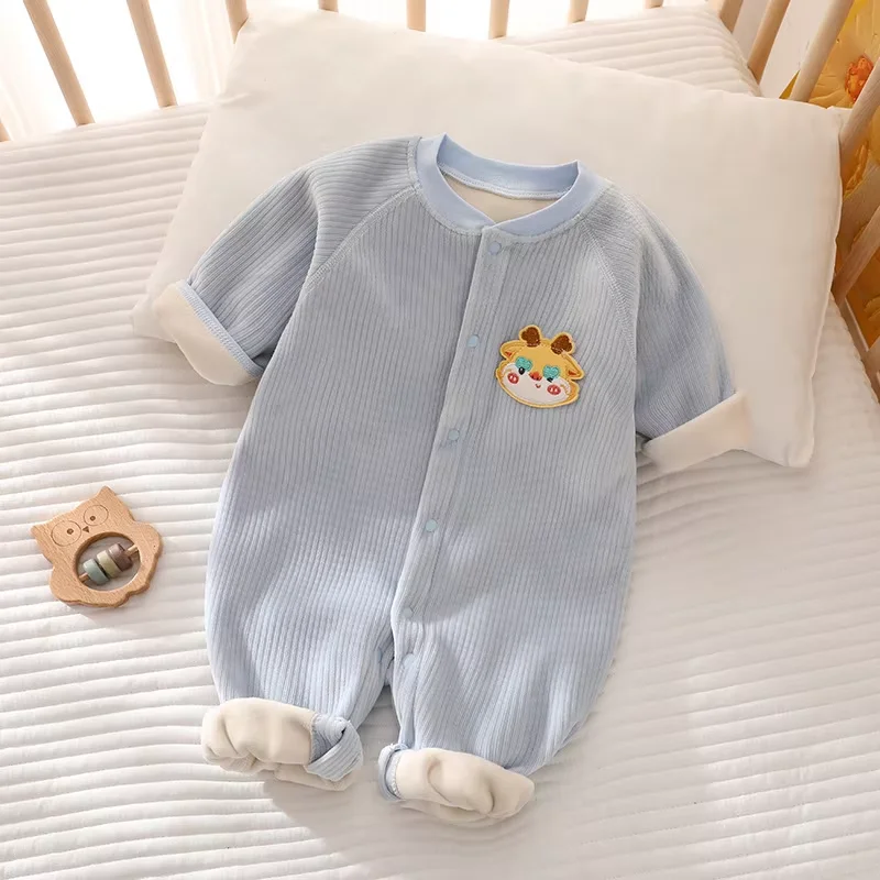 Autumn Winter Baby Jumpsuit Long Sleeves and Long Pants Warm Double-faced Fleece Cartoon Design for Boys Girls Bodysuit