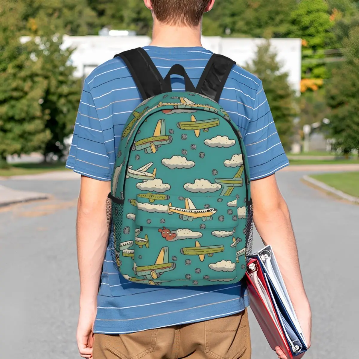 Cartoon Airplane Aviation Themed Backpack Student BookBag Children School Bag Computer Shoulder Bags for Men Women